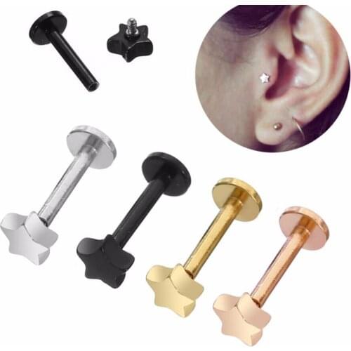 Free shippment LOT50pcs 16g Body Jewelry Body Piercing -Star Internally Thread Lip Labret Ring Ear Helix Bar Lip Piercing