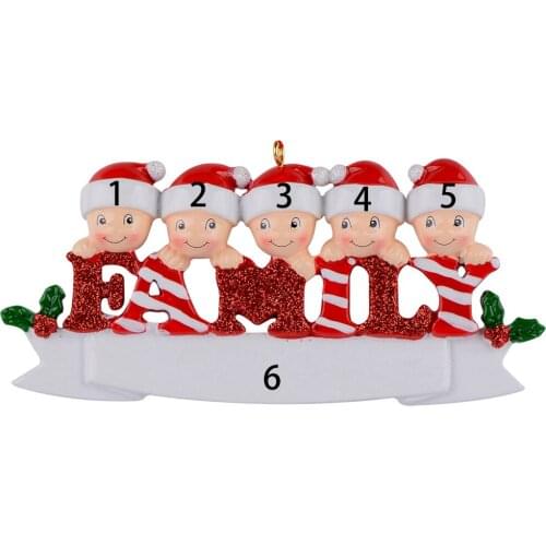 Sparkle Family of 5 polyresin glossy personalized christmas tree ornaments for home decorations