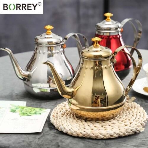 BORREY Tea Kettle Teapot Coffee Pot Large Capacity Tea Pot With Tea Infuser Water Kettle Teapot Silver Teaware Sets Tea Tools