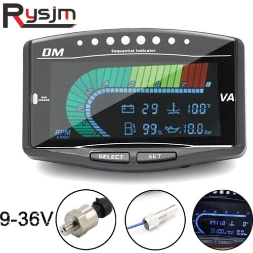 Truck Car LCD Digital Tachometer Oil Pressure Sensor Voltmeter Water Temperature Fuel Rpm Gauge Meter Motorcycle Boat 5 in 1
