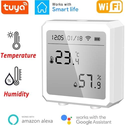 Tuya WIFI Temperature Humidity Sensor Smart Home Digital LCD Screen Detector Hygrometer Thermometer Desk Clock For Alexa Google