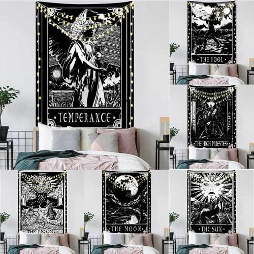 White Black Sun Moon Tarot Tapestry Wall Hanging Macrame Wall Tapestry Trippy Hippie Wall Carpet Boho Decor Psychedelic Tapestry