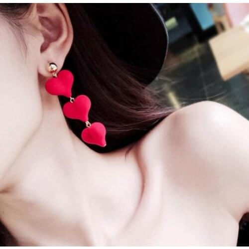 Docona Fashion Love Heart Drop Earring for Women Charming Flocking Peach Heart Plush Long Earring Female Jewelry серьги 8402