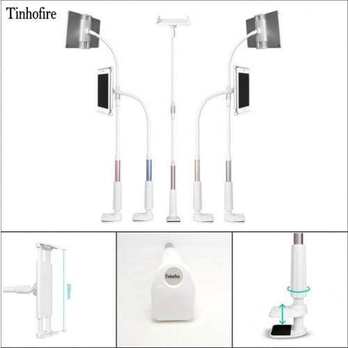 Tinhofire 360 Rotating Flexible 127CM Long Arm Tablet PC holder stand white lazy tablet mount bracket for 4-10.5inch Ipad Tablet