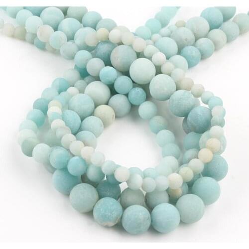 Natural Stone Dull Polished Matte Blue Amazonite Beads Round Loose Spacer Beads For Jewelry Making DIY Bracelets 4/6/8/10/12mm
