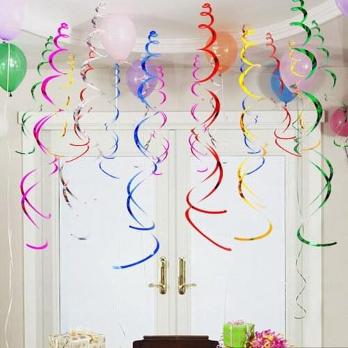6pcs multicolor cheap sparkling spiral decorative wedding dress balloon ribbon streamer multicolor ribbon decoration