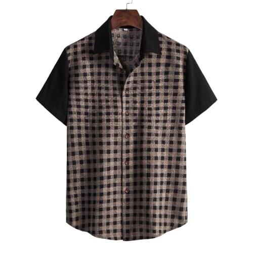 Summer New Large Size Mens T-shirt Loose Fashion Short-sleeved Lapel Casual Plaid Shirt -40