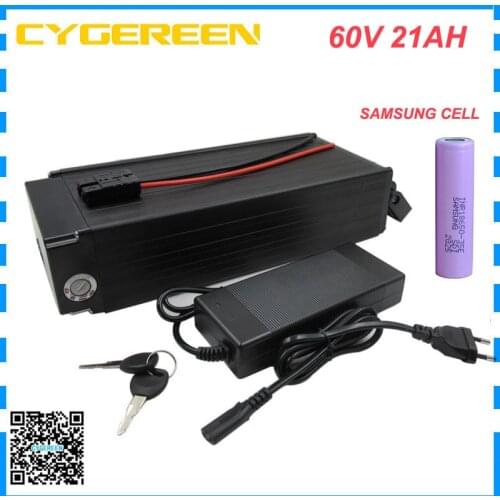 1500W 60V 21AH lithium battery 16S 60 V 25AH 17AH Electric Bike Rear Rack Bateria INR18650 35E cell with 30A BMS 2A Charger
