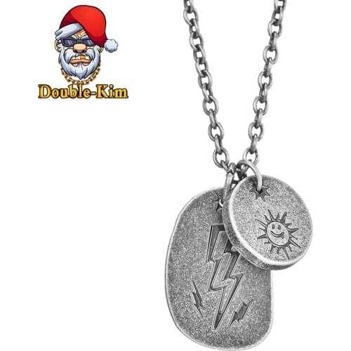 Lightning Sun Retro Pendant Necklace Men Hiphop Street Culture Titanium Stainless Steel Fashion Trendy Necklace Man Jewelry Gift