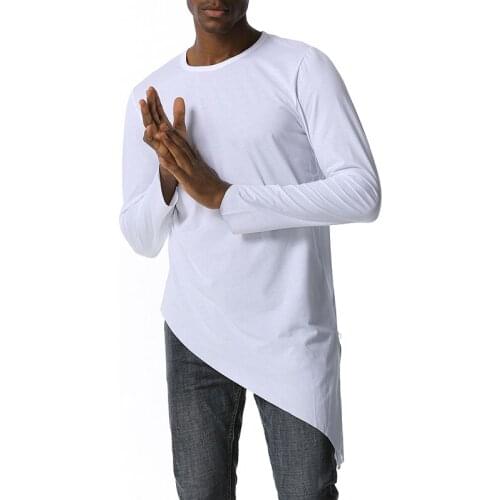 Mens Hipster Irregular Hem Swag Tshirt Hip Hop Streetwear Longline T Shirt Men Slim Long Sleeve T-shirt Male Camisetas Hombre