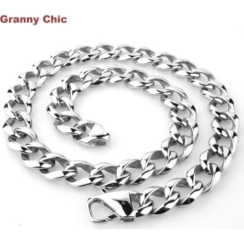 Granny Chic 7"-40" 15mm Brand New Jewelry for Men Silver Stainless Steel Casting Necklace or Bracelet Link Chain