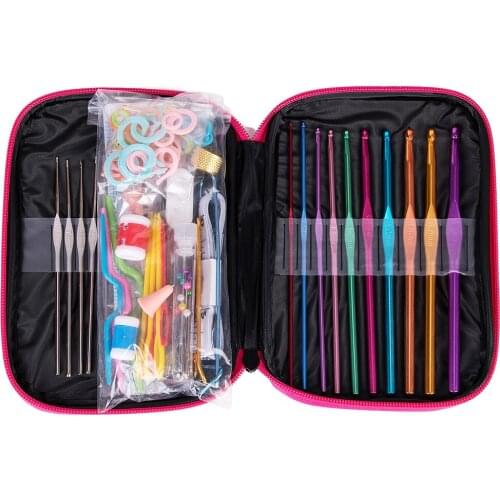 Multi-Size Aluminum Colorful Crochet Hooks Set 100Pcs Crochet Hooks Yarn Knitting Needles Sewing Tools with Case Sewing Tools
