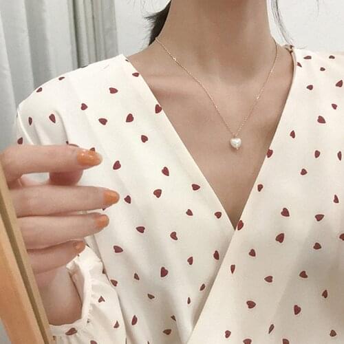 FSUNION 2020 New Fashion Sweet Girls Elegant Pearl Heart Pearl Necklace Students Party Choker For Women Jewelry Gifts
