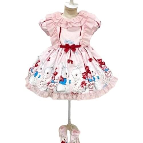 Customized New Girls Japanese Candy Rabbit Dress Children Princess Dress Cotton Short Sleeve Girls Summer Festival Dress