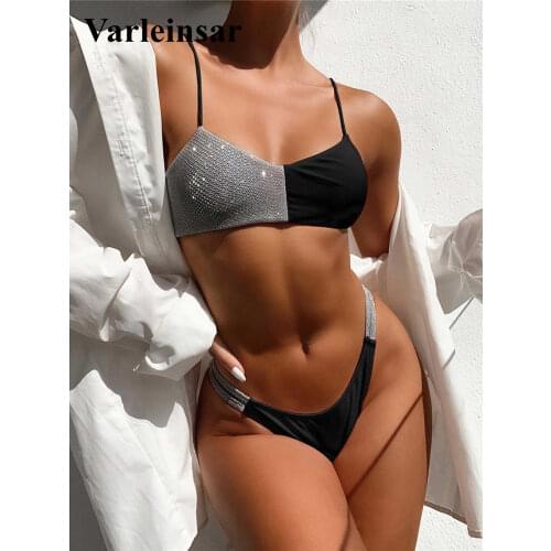 New Splicing Shiny Sparkling Bikini Women Swimwear Female Swimsuit Two-pieces Bikini set Bather Bathing Suit Swim Lady V2706