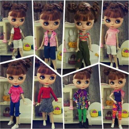 HOUZIWA New Fashion Cute Outfit Tops Vest Trousers Skirt Blyth Clothes Dress For Dolls