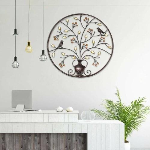 Nordic Brown Tree of Life Iron Art Wall Hanging Decoration Simplicity Golden Metal Minimalist Decor Decorative Shelves 62cm