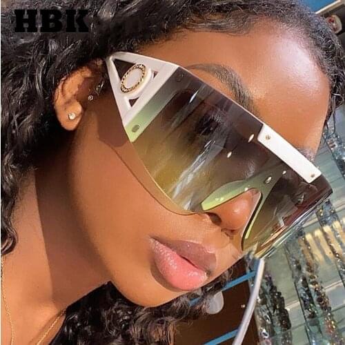 HBK Oversized One Piece Sunglasses Women Men 2021 Vintage Big Frame Gradient Trendy Retro Brand Design Driving UV400