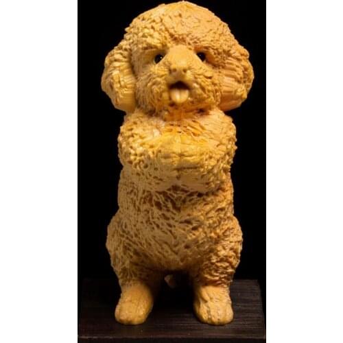 Teddy Dog Statue Boxwood Carving Crafts Wood Carving Lucky Wealth Feng Shui Home Decoration Car Decoration