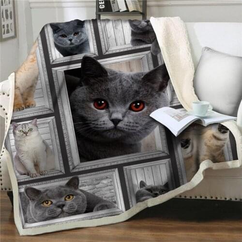 Throw thick blankets Realistic cat Anime 3D Velvet Plush Blanket Home textiles Bedspread Sherpa Blanket Couch Quilt Cover Travel