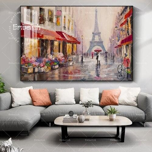 Embelish 1 Pieces Large A Pair Of Lovers Under Eiffel Tower HD Canvas Oil Paintings For Living Room Home Decor Wall Art Pictures