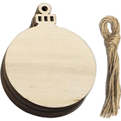 10Pcs Merry Christmas Wooden Round Baubles Tags Christmas Balls Decorations Art Craft Ornaments Christmas DIY New Year Decors