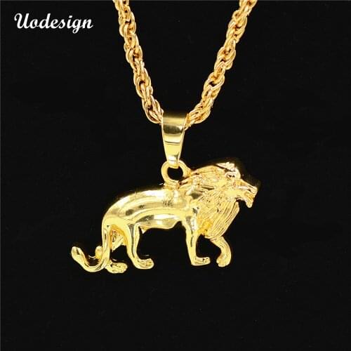 Uodesign High Quality Alloy Hiphop Animal Lion Pendant Necklace Pure Gold Color Chain Hip-hop Necklace Jewelry For Men