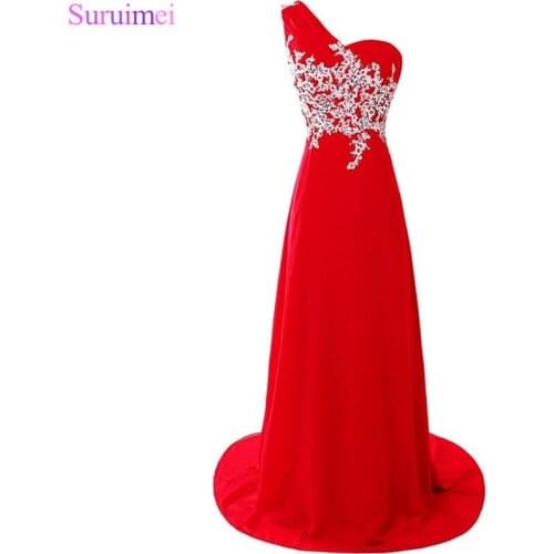 Vestido De Festa Longo Elegant Red One Shoulder Chiffon Evening Dresses 2018 Hot Sale Appliqued Crystals Evening Dresses Long