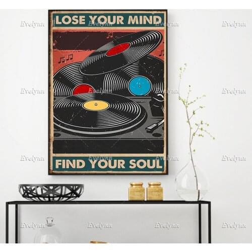 Vinyl Record Phonograph Records Lose Your Mind Find Your Soul Retro Poster Wall Art Prints Home Decor Canvas Floating Frame