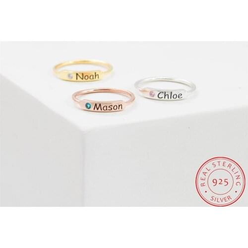 VishowCo Custom Name Ring Personalized 925 Silver Baby Name Ring Birthstone Laser Letter Rings For Women Jewelry Gift