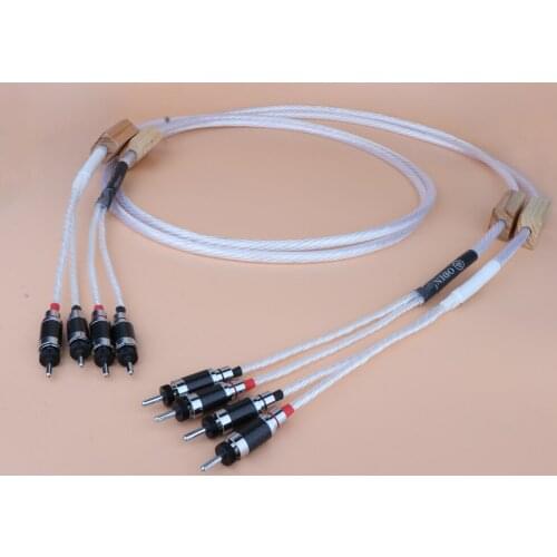 High Quality Pairs Odin 6N Pure Solid Silver plated audio RCA Interconnect Cable with carbon fiber banana connector plug