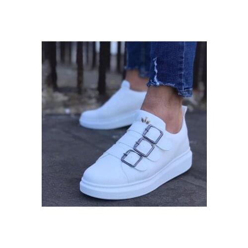 Wagoon WG050 White Buckled Thick Bottom Men Shoes