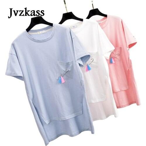 Jvzkass 2018 spring and summer new personality womens version of the thin in the long loose loose short-sleeved T-shirt Z191