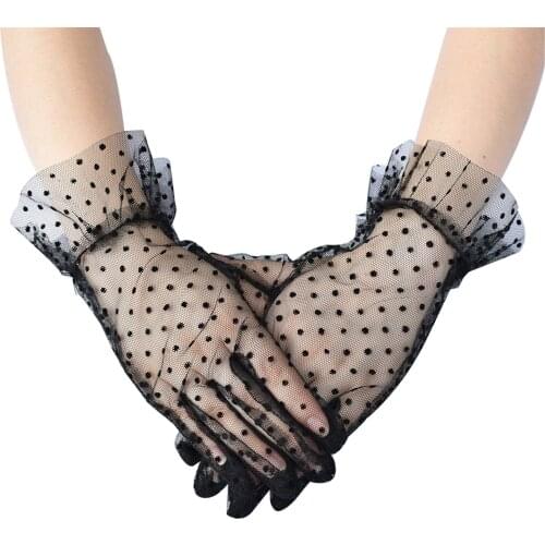 Women Short Fingerless Lace Gloves Fashion Dot Pattern Adult Girls Ladies Glove Women Gloves Перчатки Кружевные 2021 New