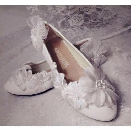 Sweet flowers wedding shoes woman plus sizes 41 42 43 handmade romantic bride flats wedding shoes lady flower girl flats shoes