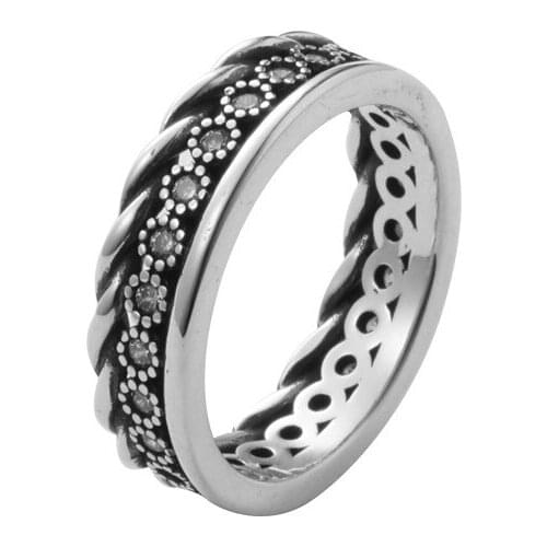 Vintage Rings for Women Thai Silver Color Rings Fine Pattern and Crystal Personality Jewelry Women Rings