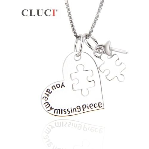 CLUCI Fashion 925 Sterling Silver Pearl Pendant Romantic Heart Puzzle Pendant For Female Best Pendant Gift SP291SB