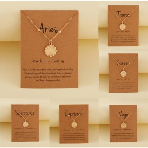 12 Constellation Necklaces For Women Men Gold Chain Zodiac Sign Coin Pendant Choker Necklace Couple Engagement Jewelry Gifts