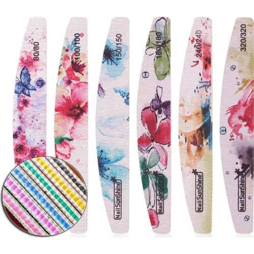 10pcs/Lot Wooden Nail Files 80/100/150/180/240/320 Butterfly Printed Strong Stick Files Buffer For UV Gel Polisher Tools