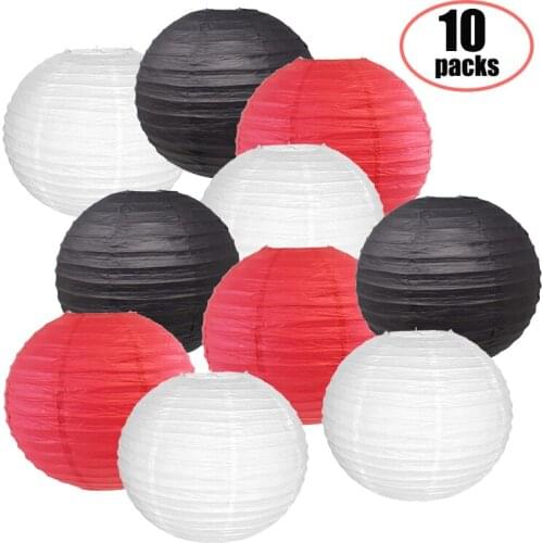 10 pcs Per Set Mix Color Paper Lantern White Black Rose Chinese Round lampion for Wedding Outdoor Hanging Halloween Party Decor