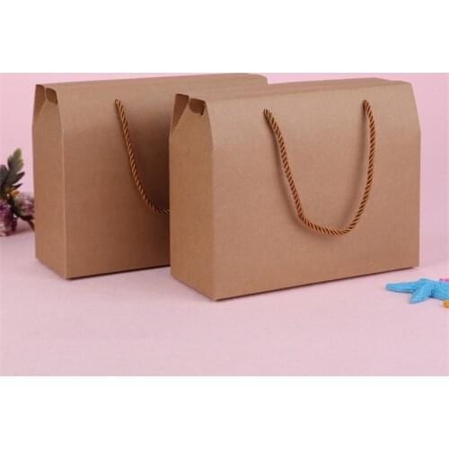 100Pcs/lot 25cmx10cmx20cm Brown Dried Food Red Dates Nut Fruit Packing Boxes Kraft Paper Gift Handle Boxes wholesale