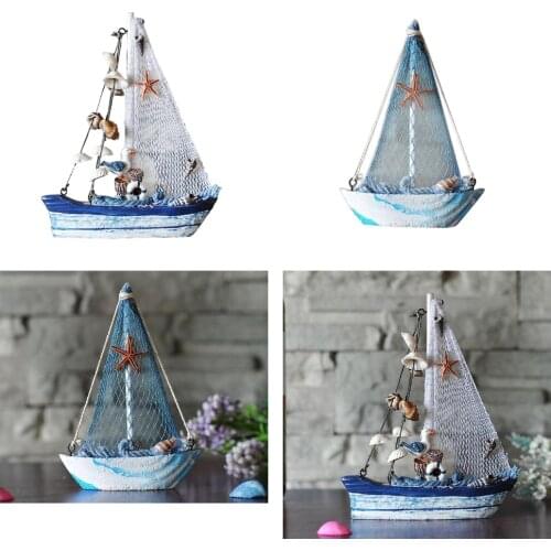 2-set Party Nautical Steer Conch Fish Wooden Desk Decor Ornament E