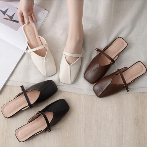 2020New Fashion Mules Shoes Ladies Pure Color Simple And Comfortable Slippers Womens Non-Slip Outdoor Sandals House Slides34-44