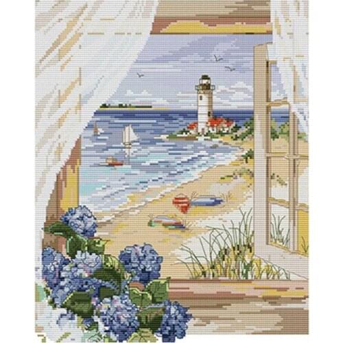 5d diy lighthouse diamond mosaic window scenery embroidery painting rhinestone wall sticker decor diamond drawing art needlework