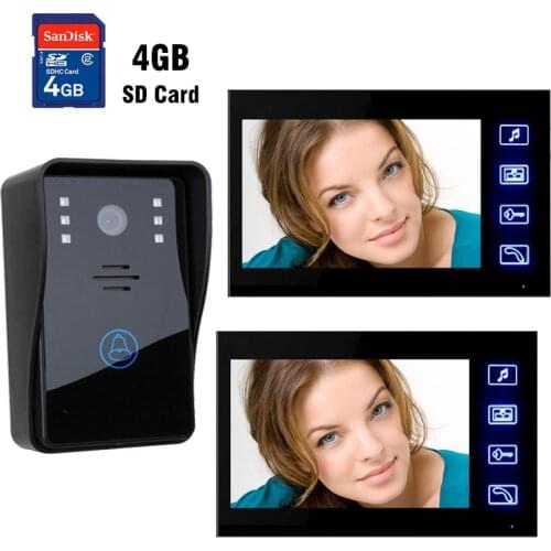 7 Inch LCD Touch record Monitor Video Door Phone Doorbell System 4GB SD Card Recording Video Intercom Kit IR Night vision Camera