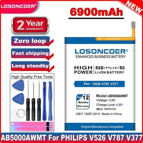 LOSONCOER AB5000AWMT 6900mAh Battery + GIFT For PHILIPS V526 V787 V377 For Xenium CTV526 High Quality Battery ~In Stock +Tools