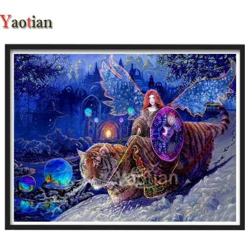 Diy Diamond Painting Angel and tiger Cross Stitch Embroidery Full Drill Mosaic Rhinestone Painting Fantasy castle scenery