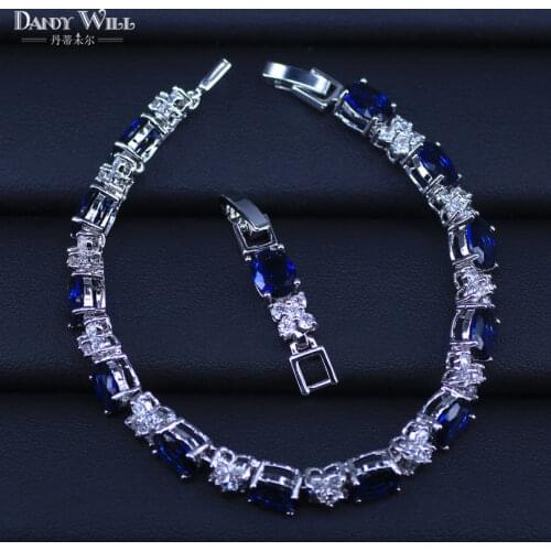 Brand CZ Tennis Bracelet Jewelry Women Fashion Sweet Girls Blue Crystal Bracelets Bangles Best Valentines Day present Gift
