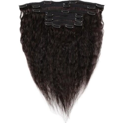 Brazilian Clip In Human Hair Extensions Kinky Straight Remy Hair Natural Color Full Head Sets 120G/Set Yaki Hair Clips Ins