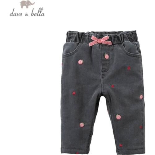 DBM15768 dave bella winter baby girls fashion bow embroidery pants children full length kids pants infant toddler trousers